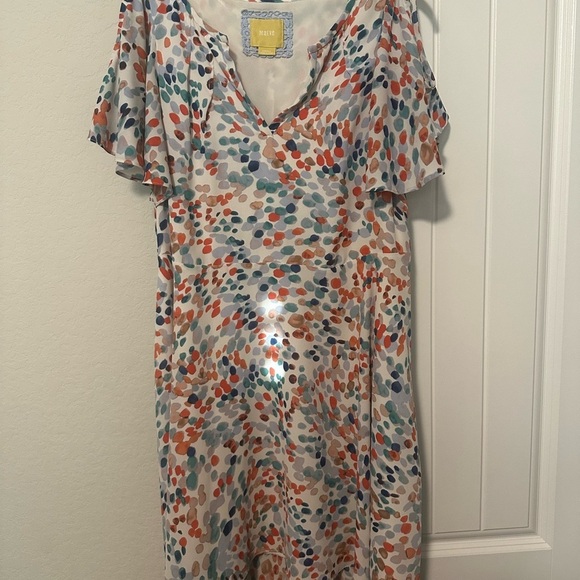 Anthropologie Maeve Flutter Sleeve High Low Dress Watercolor Dot Size‎ Small - Picture 4 of 13